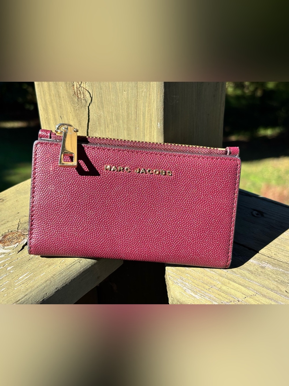 Marc Jacobs Rose Pink Pebbled Zip Wallet with Gold Hardware